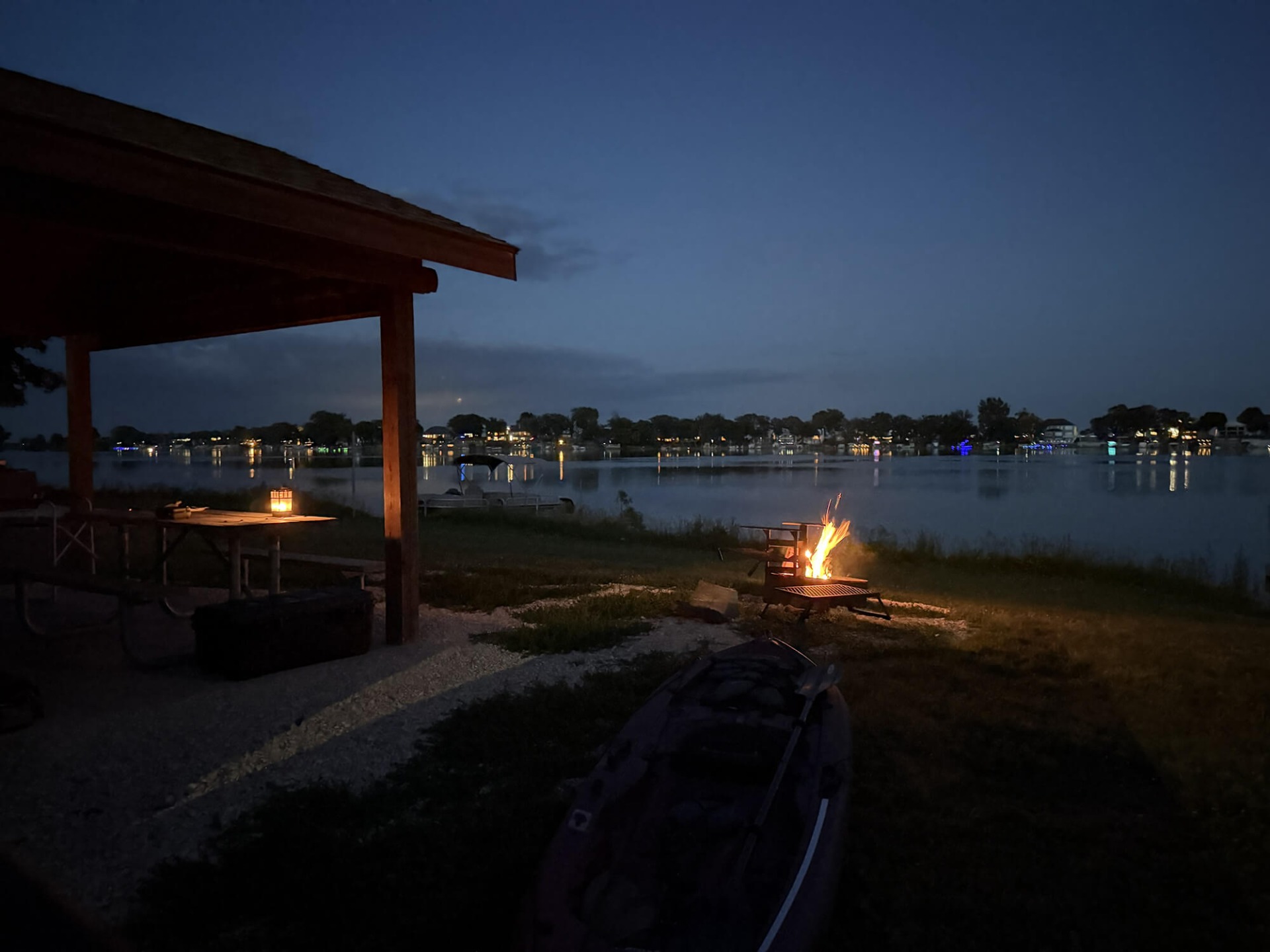 Campfire along Twin Lakes shoreline.